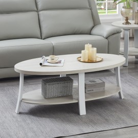 Roundhill Furniture Anze Contemporary Oval Wood Shelf Coffee Table in White Finish