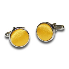 DQT Men Plain Satin Fabric Inlay Wedding Cufflinks - Marigold