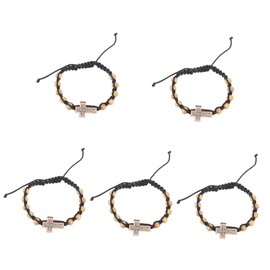 SAFIGLE 5pcs String Wooden Prayer Bead String Men's Catholic Bracelet Adjustable Wristband with Cross Charm