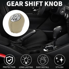 TUCKBOLD 6 Speed Manual Gear Shift Knob for Renault Clio | Front Automotive Gearbox Stick Shifter Lever Knob Black Beige Plastic Faux Leather 1 Pcs