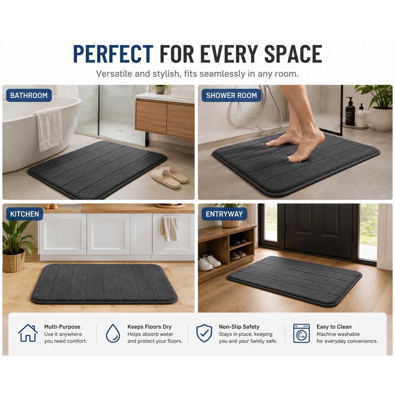 2 Pack Coffee Color Cotton Bathroom Floor Mat Soft Absorbent