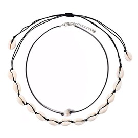 3 Pcs/Set Puca Shell Choker Necklace Anklet Bracelet Set for Women Punk Bead Black Rope Chain Seashell Jewelry Gift (set2)
