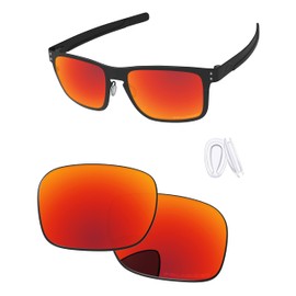 PapaViva Replacement Lenses & Nose Pieces for Oakley Holbrook Metal OO4123 55mm Sunglass Fire Red Polarized