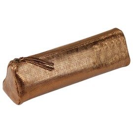 Clairefontaine - Ref 410042C - Kleo-Pathra Leather Triangular Pencil Case - 22 x 6 x 6cm, Made From Genuine Lambskin Leather, Metal Zip With Leather Puller - Bronze