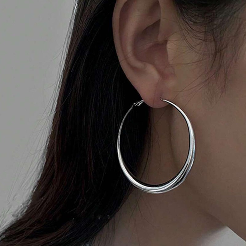 24 Pairs Chunky Silver Hoop Earrings Set for Women, Hypoallergenic