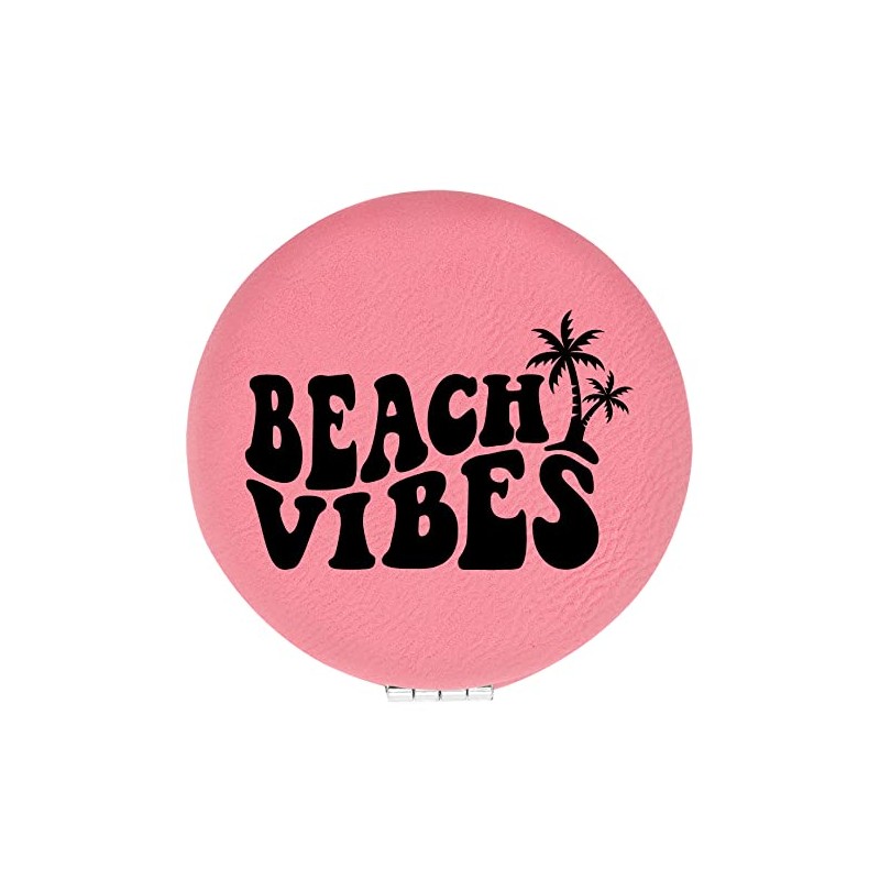 Enthoozies Beach Vibes Pink Laser Engraved Leatherette Compact Mirror -