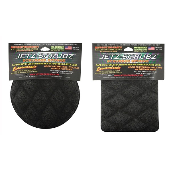 Jetz-Scrubz J2227 Scrubber Sponges, Round and Rectangular, Set of 2, Made in the USA