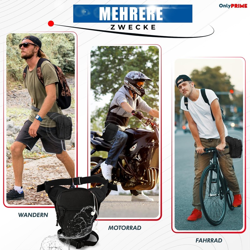 OnlyPRiME Motorcycle Leg Bag Waterproof with Rain Cover and Adjustable