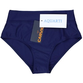 Aquarti Women's Bikini Bottoms High Waist with Turn-Up Waistband Bottom, darkblue, 42