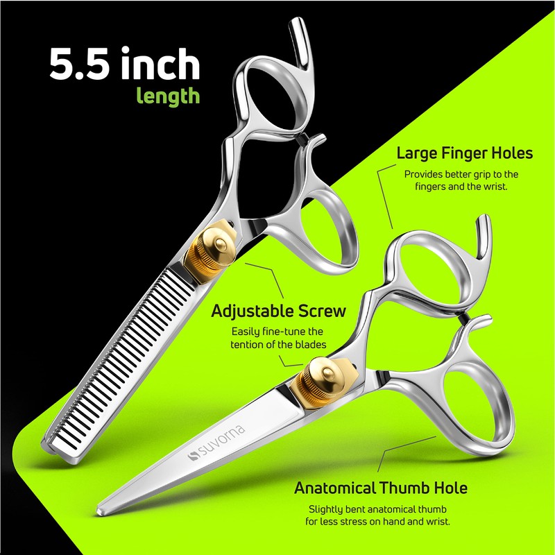 Suvorna Professional Barber Scissors Set - 5.5" Hairdressing & Thinning