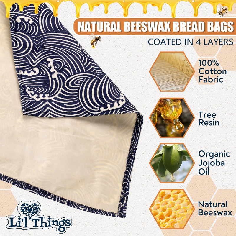 Li’l Things Beeswax Bread Bag Set – 13”×13” Boule &