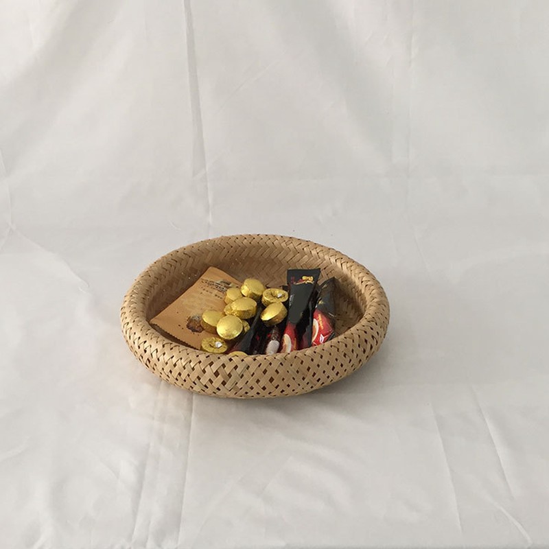 Round Bread Baskets Bamboo Hand Woven Fruits Vegetable Storage Basket