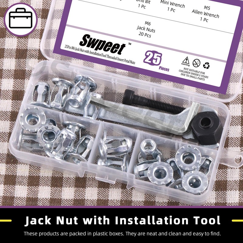 Swpeet 25pcs M6 Jack Nuts and M6 Hand Rivet Nut