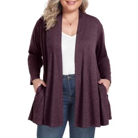 BELAROI Plus Size Cardigan Lightweight Cardigan Sweaters for Women Casual Open Front 3/4 Sleeve Soft Drape Cardigan Duster Cover Up (2X, Maroon)