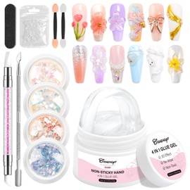 Solid Builder Gel for Nails BISHENGYF - Clear 3D Nail Gel Sculpting 30g Non-Sticky Hand With 4Jars Holographic Festival Nail Glitter Powder for Starter Nail Art Design Carving Extension DIY Salon Home