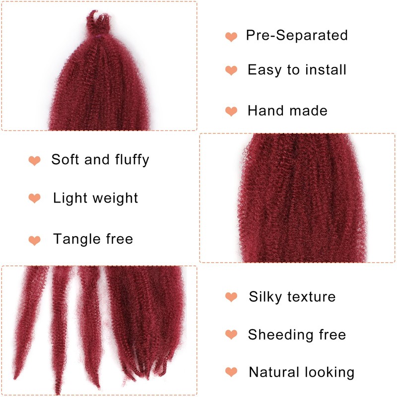 Mscat 40,6 cm vorgetrennte, federnde Afro-Twist-Haarverlängerungen, 3 Packungen, Bungundy Marley
