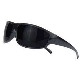 PLOPLO Super Dark Black Polarized Sunglasses Biker Rider Wrap Around Sport Sunglass UV400 Protection For Sensitive Photophobia (Glossy Black, Black)