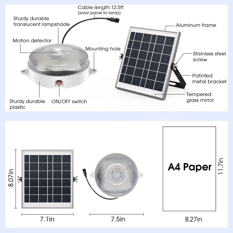 SunBonar Solar Ceiling Light Motion Sensor, Dimmable 6000K/4000K/3200K 5 Modes