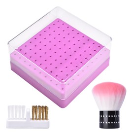 Rolabling 100 Holes Nail Drill Bit Holder with Cleaning Brush & Dust Brush Dustproof Nail Drill Bits Storage Box for Nail Tech, Professional Manicurist Organizer Case for Nail Art Accessories (Purple)