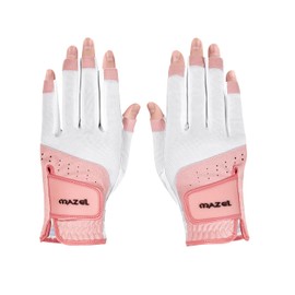 MAZEL Golf Gloves Women's Ambidextrous 6.3 - 7.1 inches (16 - 18 cm), Fingertip Cut Gloves (Pink, L (17.5cm))