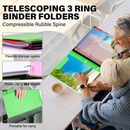 WOT I Telescoping Project Organizer, Refillable 3 Ring Binder Pocket Folder with Customized Front Cover+Clear Catalog Pocket+ Pockets Dividers+Snap Button Pouch, Green