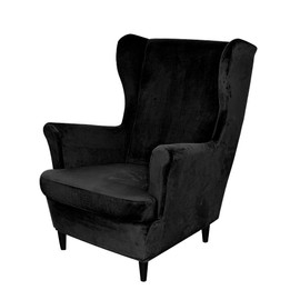 OBCREAT Wingback Chair Covers,2 Piece Stretch Velvet Wingback Chair Slipcover Soft Wing Chair Sofa Covers with Elastic Bottom,Armchair Couch Cover Furniture Protector for Living Room (Black)