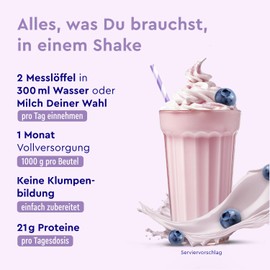 gloryfeel Veganes Proteinpulver Blaubeere - 1kg pflanzliches Eiweiß - 33 Portionen mit 21g Protein - OHNE Soja - Aus Erbsen-, Ackerbohnen- und Sonnenblumenprotein Pulver - 100% vegan & laktosefrei
