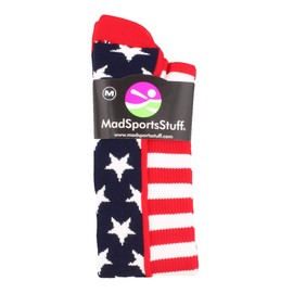 USA American Flag Stars and Stripes Over the Calf Socks (Navy/Red/White, Large)