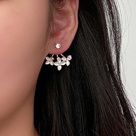 Sttiafay Vintage Crystal Flower Ear Jacket Earrings Flower Ear Climber Earrings Gold Rhinestone Petal Stud Earrings Cz Flower Front Back Earrings Jewelry for Women