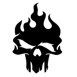 Flaming Skull Vinyl Decal Design #5 Self Adhesive Cranium Braincase Brainpan Pericranium Death's Head (Black, 2.1" x 3")