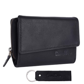 Chunkyrayan Genuine Leather Women's Wallet High-Quality Vintage RFID Protection Including Leather Key Ring, black, Vintage