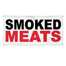 Vinyl Banner Multiple Sizes Smoked Meats Black Red Food Bar Restaurant Truck Restaurant & Food Outdoor Weatherproof Industrial Yard Signs 10 Grommets 60x144Inches