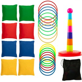 Lekabee Bean Bag Toss Game for Kids, 3 in 1 Carnival Outdoor Games Combo Set for Kids,Plastic Tower column Bean Bags Ring Toss Game, Gift for Birthday Party/Xmas
