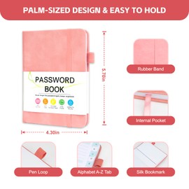 Password Keeper Book with Alphabetical Tabs，4.3"x5.7" Small Password Books for Seniors Password Notebook for Internet Website Address Log in Detail (Pink)