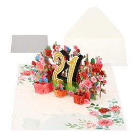 PATIKIL 21 Year Anniversary Card, 21th Birthday Card Wedding Flower Anniversary Greeting Card Pop-Out Birthday Card 3D with Envelope for Wife Girl Her Couple