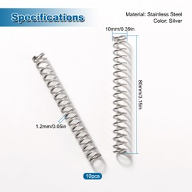 VooGenzek 10 PCS 1.2 * 10 * 80 mm Compression Springs, Stainless Steel Springs, Coil Extended Compressed Spring, for Furniture Screen Doors Repair Projects