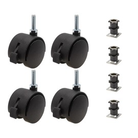 3/4" Square Metal Double Star Caster Inserts | 5/16-18 x 1" Threaded Stem | 2" Swivel Hooded Twin Casters | Made of Durable Nylon | 4 with Brakes by Outwater