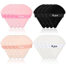 32pcs Powder Puff, Triangular Velvet Makeup Puff with Ribbon Band, Face Powder Puff for Contouring Under Eyes Face, Makeup Sponge, Setting Powder Puff (multi-colors)