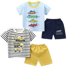 SUPFANS Baby Toddler Boys 4 Pieces T-shirts and Shorts Dinosaur Tops & Shorts Summer Outfits, Set-k, 3 Years