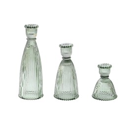 Joyfice Vertical Stripe Candlestick Holders Set of 3, Premium Glass Candle Holders for Candlesticks and Taper Candles, Vintage Candle Holder Decor for Table Centerpiece, Green