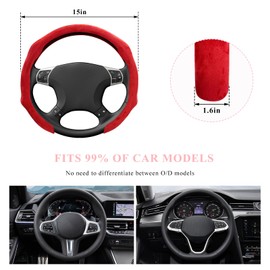 MUQIDA Car Steering Wheel Cover, 15 Inch Anti-Slip Suede Steering Wheel Protector with Comfortable Grip, Breathable Sporty Auto Wheel Wrap Universal Fit for Most Cars Trucks SUVs (Red)