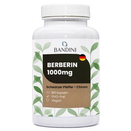 Bandini Berberine 1040 mg Pure High Dose 180 Vegan Capsules | Pure Berberine HCl from Berberis Aristata 97% + Chrome and Black Pepper | Maximum Absorption | Digestion, Liver, Gut
