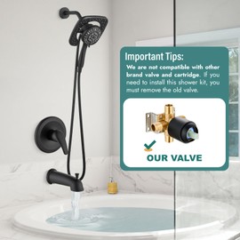 Usperno High Pressure Shower Tub Faucet Set with Dual 2-in-1 Shower Head with HandHeld Spray Combo,Tub Faucet,Valve Trim Kit,Matte Black