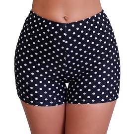 Halcurt Women's 3" High Waisted Swim Board Shorts Tankini Bottoms Boyshorts Beach Swimsuit Black Polka Dot S