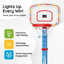 Basketball Hoop Set with Digital Scoreboard, Adjustable Height 3 Levels, Indoor Outdoor Poolside Kids Basketball Portable, Ages 3-12, Toy for Boys and Girls. (Blue)