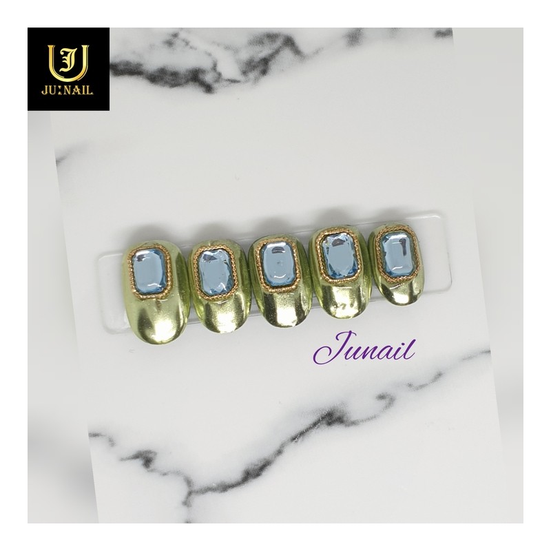 Green Topaz Handmade Nail Tips - Short C Curve Coffin