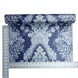 Embossed Victorian Floral Damask Blue Silver Metallic Vintage Diamond Wallpaper