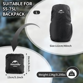 Naturehike Backpack Rain Cover 35-75L Waterproof Rucksack Cover in Nylon Dustproof for Outdoor Cycling Hiking Travelling