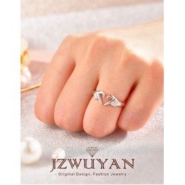 Silver Heart Rings Gifts for Women - S925 Sterling Silver Adjustable White Gold Plated Irish Claddagh Ring with Message Card, Promise Love Heart Jewelry Rings Christmas Mothers Day Gifts for Her