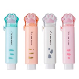 4 Pcs Cat Paw Retractable Erasers, Cute Cat Rubber for Kids, Push-Pull Rubber Eraser for Students Writing Office School Supplies